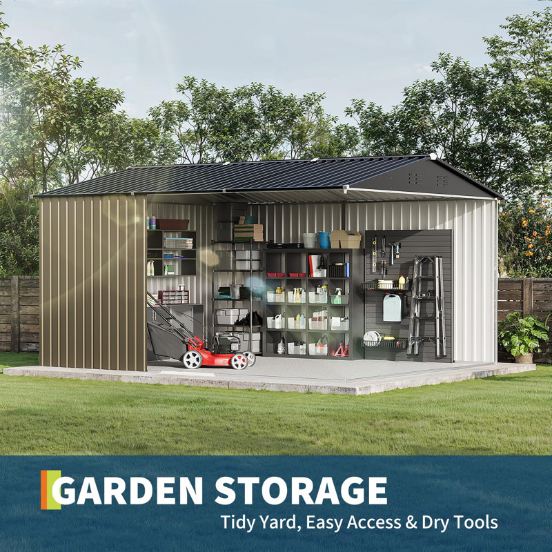 12*10FT Outdoor Storage Shed with Updated Frame Structure for Patio Garden Lawn, Brown