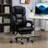 Black Pu Leather Massaging Chair With 6 Vibration Points, Adjustable Height, Footrest, Tilt, Heated Lumbar For A Happy Workplace Tilt Function, Soothing Workspace