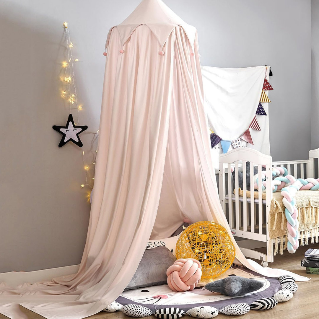 Hanging Bed Canopy for Girls Light Pink, Round Dome Children Mosquito Net 250 cm