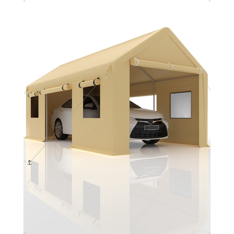 10'X20' Carport, With Roll-Up Ventilated Side Doors & Windows, Height Adjustable, Yellow