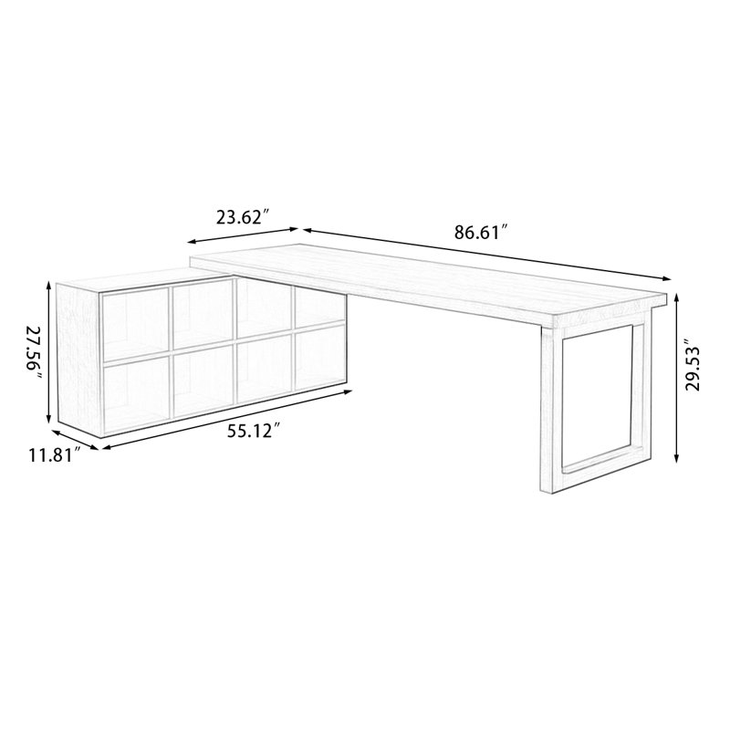 Bureau en bois massif en L Burlywood, H 29,53 po x l 86,61 po x P 55,12 po, Retour à gauche