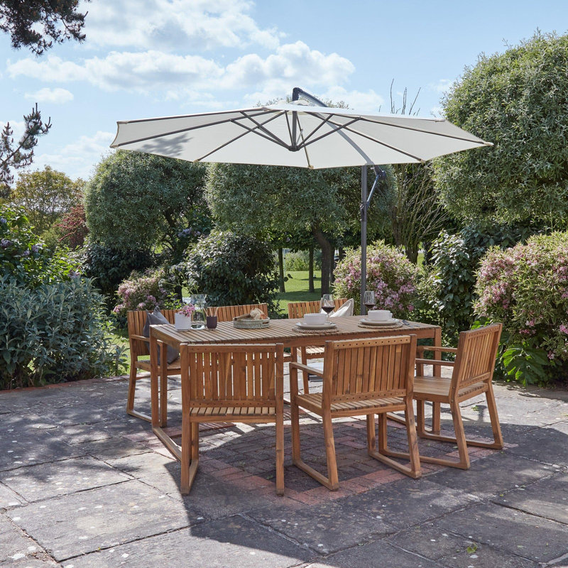 Lankin 6 - Person Wood Patio Dining Set with Rectangular Table, Cream