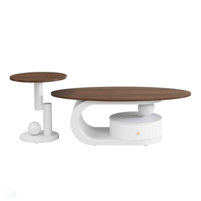 Nesting Coffee Table Set Of 2 End Table, Oval And Round Table Set, End Table by Hokku Designs