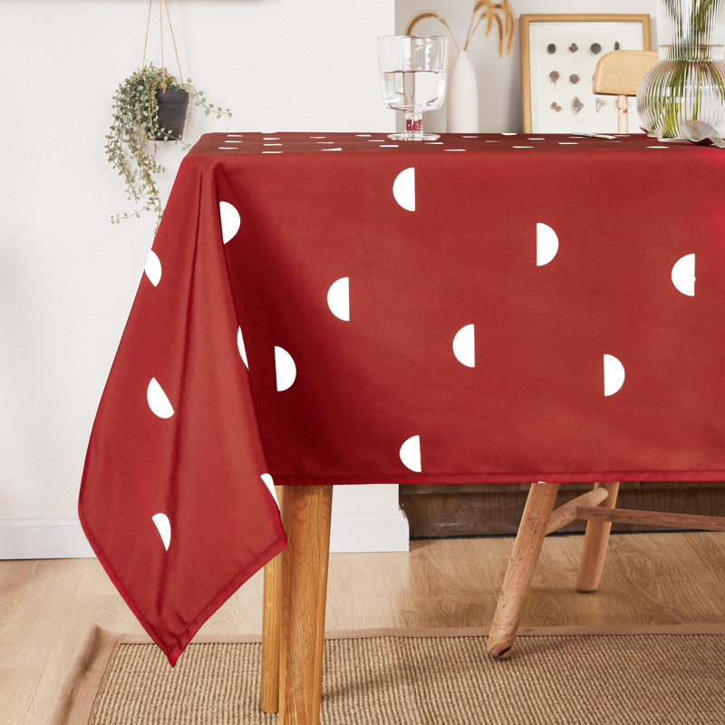 Moon Pattern Spillproof and Water Resistant Tablecloth, 84" Rectangle, Red
