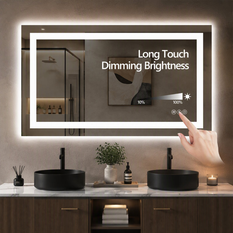 Miroir de salle de bain 48 po x 30 po à DEL sans cadre, miroir intelligent