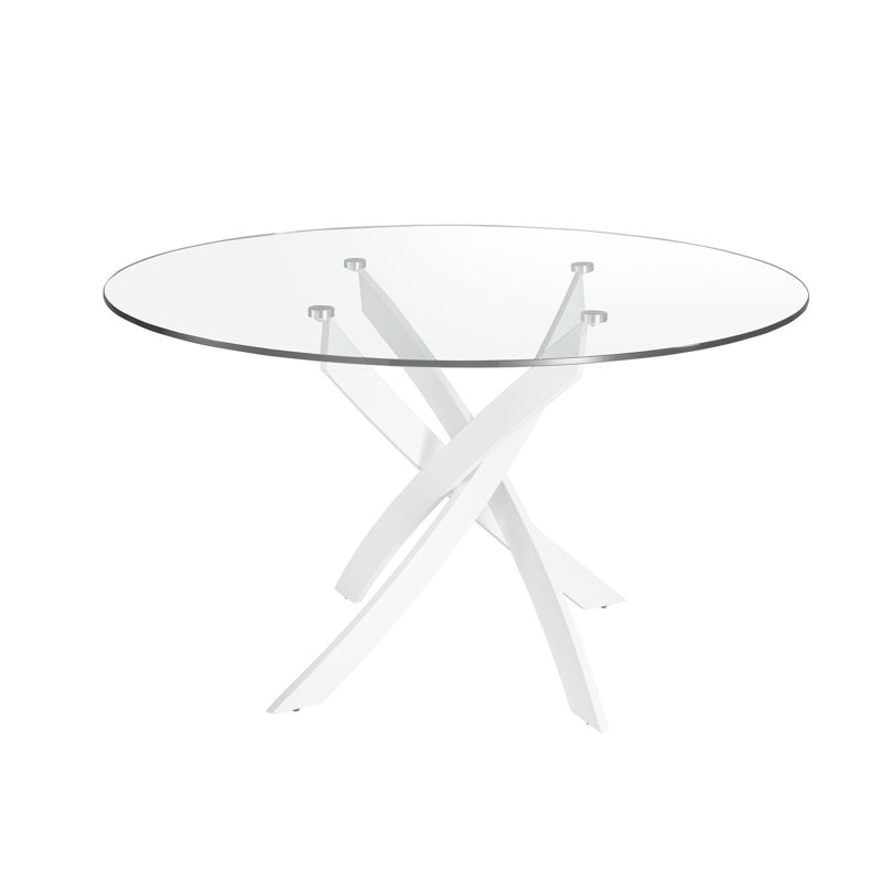 Round tempered glass dining table, 110cm H x 75cm W x 75cm D, White