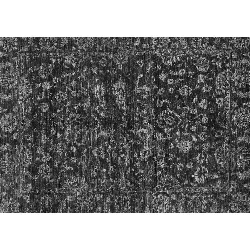 Tapis oriental en chenille / polyester tissé à la machine en gris / noir Lyndzie, Rectangle 4 pi x 6 pi