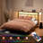 Floating Bed Frame with Storage Headboard,Modern Metal Platform Bed with LED & Charging Station,No Box Spring Needed-415207655