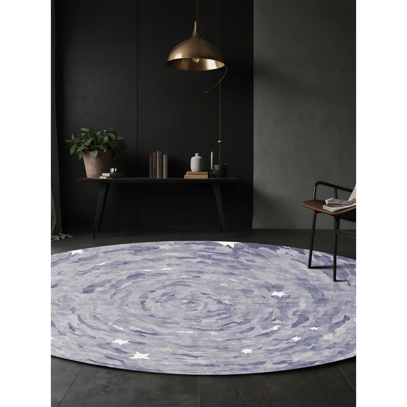 Machine Washable Gray Area Rug, Round 5'
