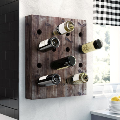Brown Wood Tall 40 Hole Wall Wine Rack, 21" x 4" x 57"