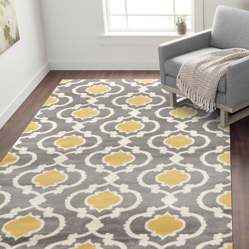 Caritta Geometric Gray/Yellow/Cream Area Rug, Rectangle 10' x 14'