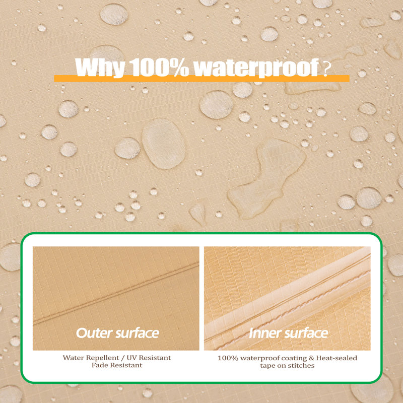 Beige Waterproof Outdoor Patio Rectangular Table Cover, 108" Wide