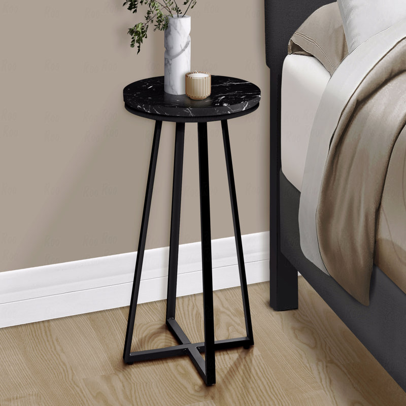 Table d'appoint, table d'appoint, ronde, de bout, table de chevet, stratifié marbré noir, contemporain, moderne