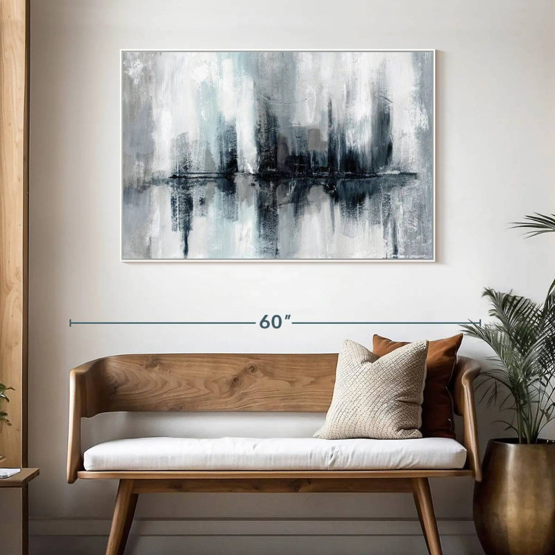 Lumières de port indigo, 46 po x 31 po, Cadre flottant blanc