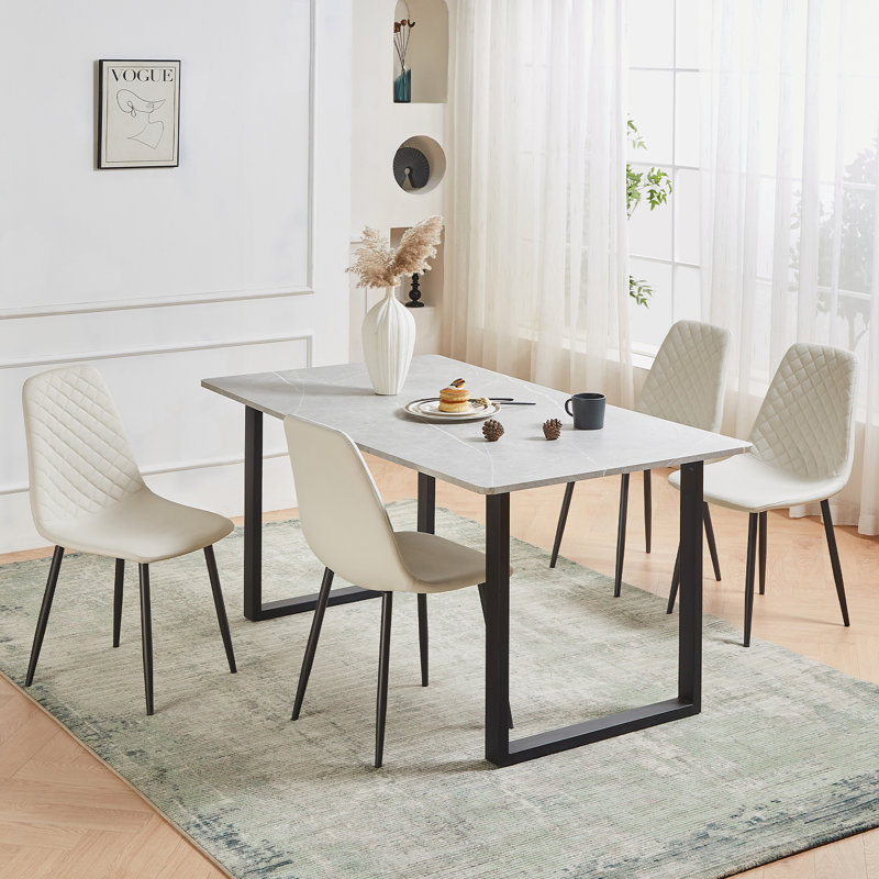 Wales Modern Upholstered Faux Leather Dining Chair, Black, Cream