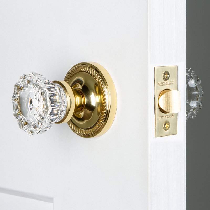 Rope Rosette with Crystal Door Knob, Polished Brass, 2-3/8”