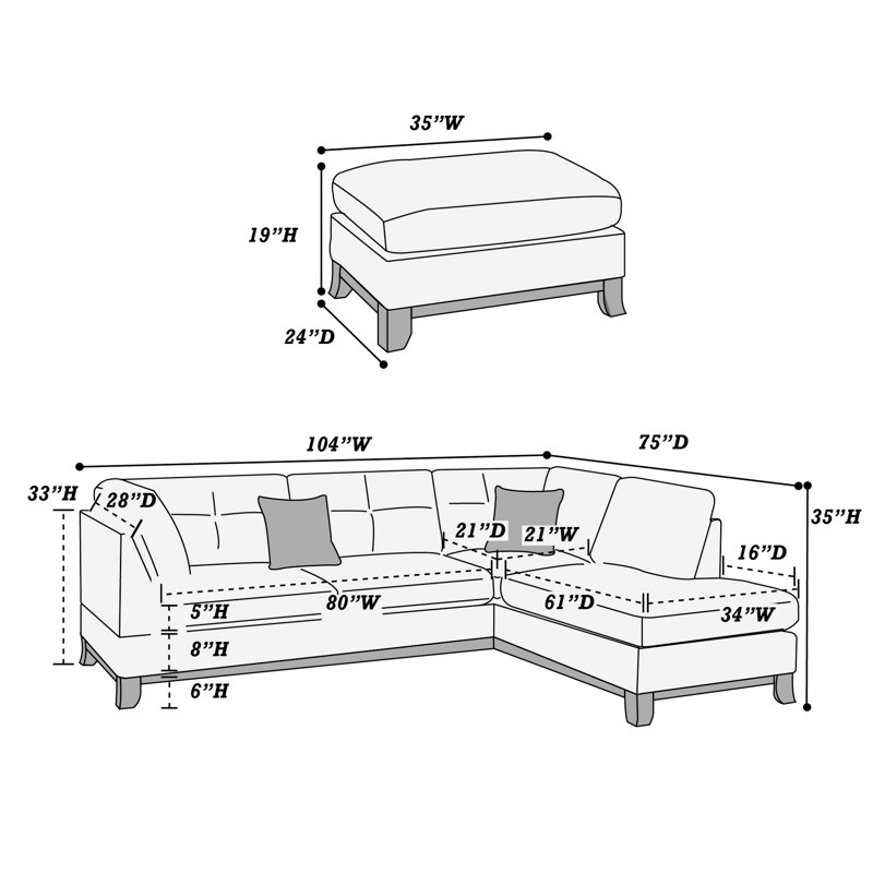 Canapé modulaire réversible, canapé capitonné avec repose-pieds