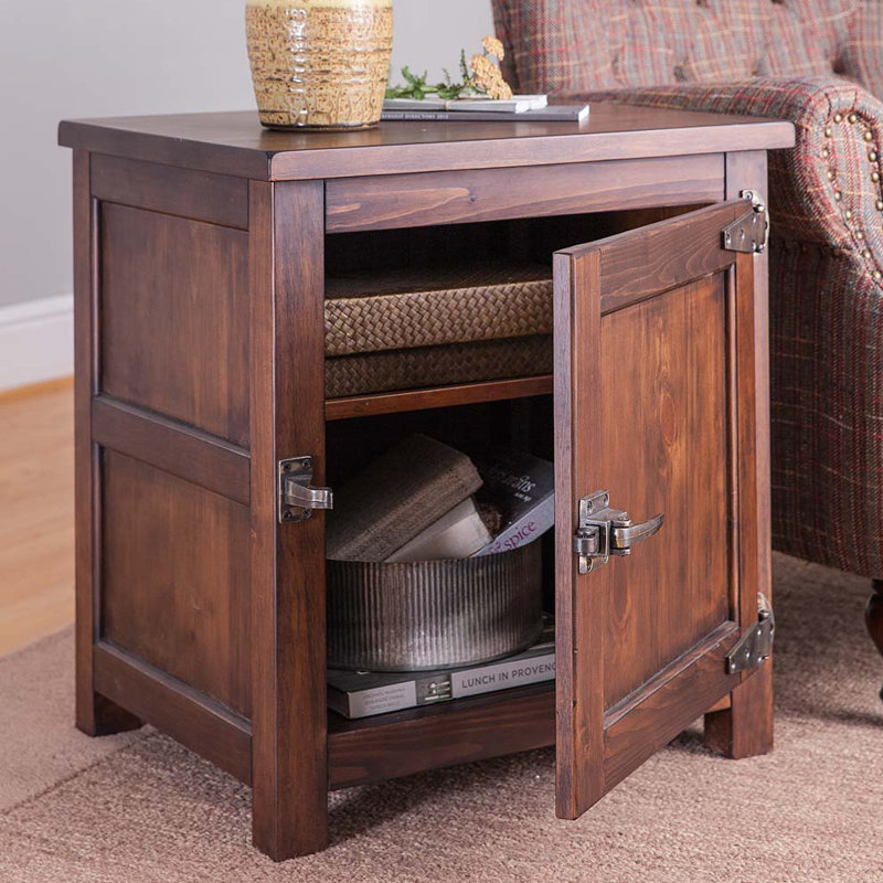 Portland Ice Box Wood Storage Side Table with Replica Hardware