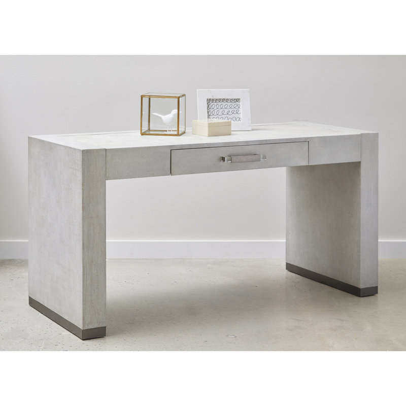 Gray Raffia Writing Desk with Keyboard Tray and Drawer