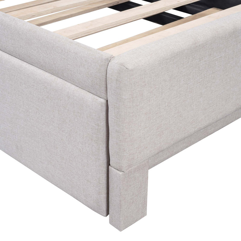 Lit de jour rembourré en L avec lit gigogne, Beige