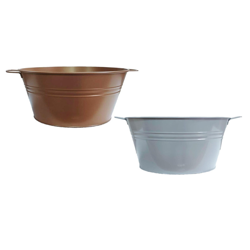Saragosa Enamel Planter Champagne Beverage Tub, Glzed Caramel-Sage