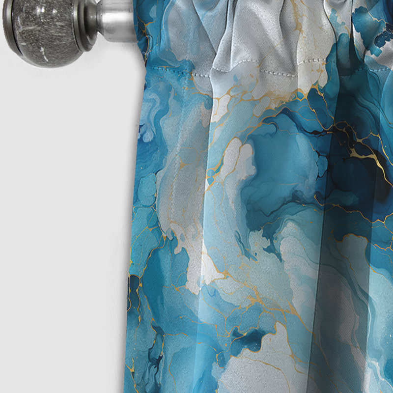 Rideau occultant en marbre bleu et bleu océan à motif Allure III - 1 panneaux, L 52 po x L 120 po