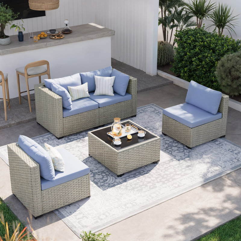 5 Pieces Patio Conversation Set, Haze Blue