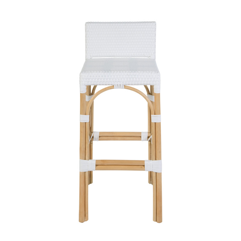Tabouret de bar à dossier bas en rotin de 30 po de hauteur Estella, blanc lisse, Blanc lisse
