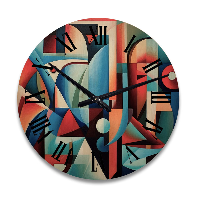 Horloge murale orange en forme de géométrie bleue - formes abstraites, Grand