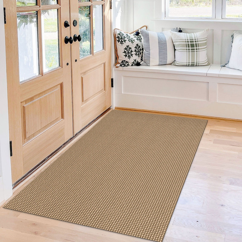 Machine Washable Cotton Area Rug with Non-Slip Backing， Tan/Brown, Rectangle 3' x 5'