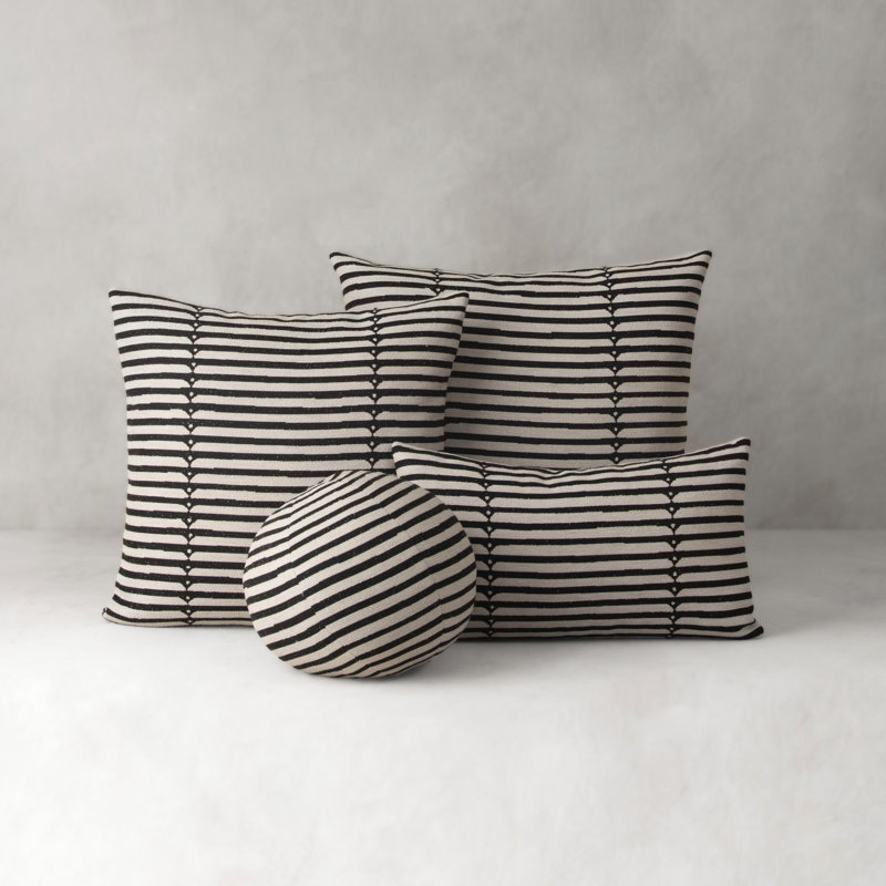 Luxe Throw Square Outdoor Pillow Cover & Insert by Elaine Smith, 20"H X 20"W, Ebony, Striped 1
