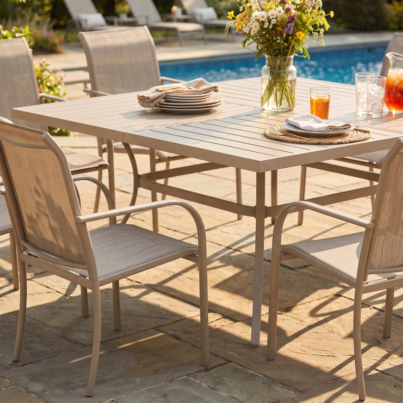 Erilas 8-Person Metal Patio Dining Set with Square Table, Beige/Beige