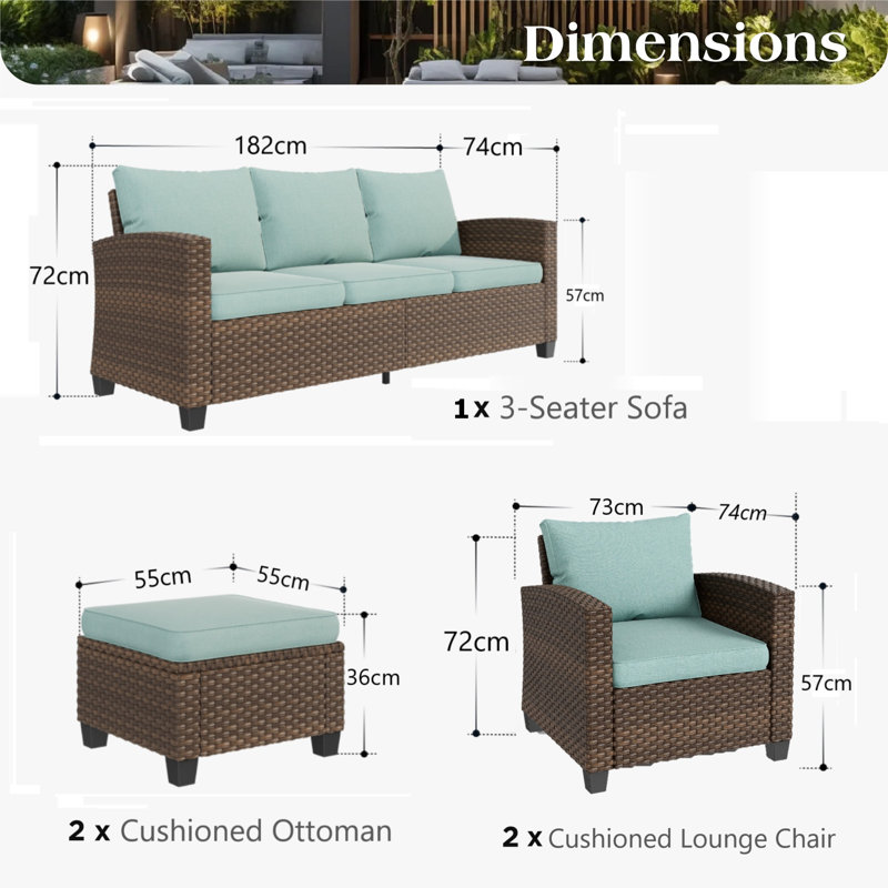 Millry Sofa All Weather Wicker/Rattan 7 - Person Seating Group with Cushions, Blue