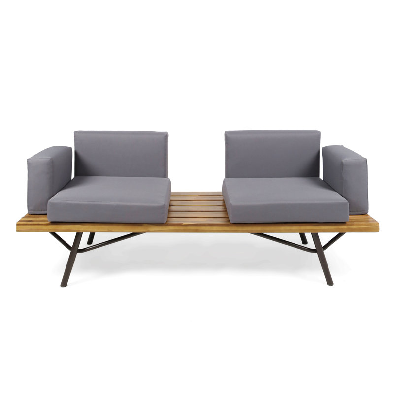 Outdoor Acacia Wood 2 Seater Sofa With Metal Legs For Garden Patio