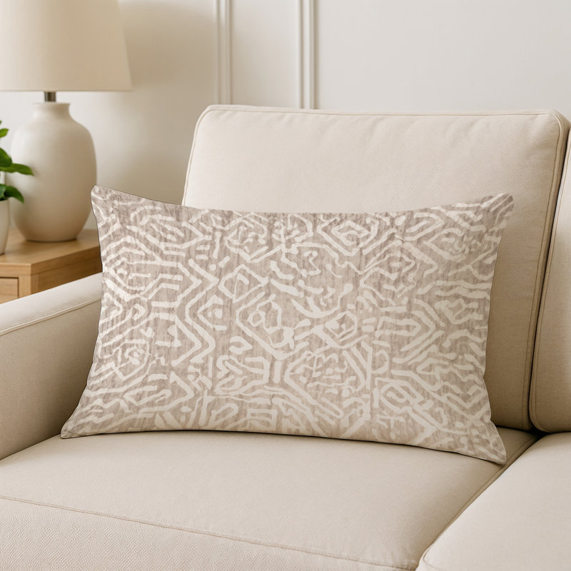 Coussin décoratif intérieur / extérieur gris Modern Modern, Rectangle H 18 po x l 25 po, Beige abstrait 49