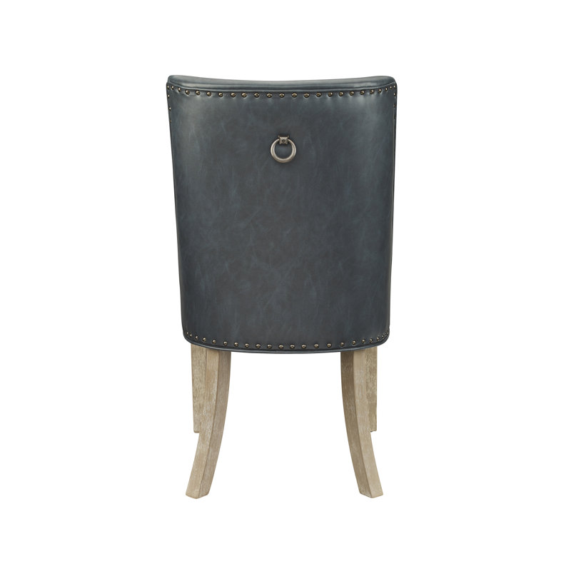 Chaise d'appoint Astrid en similicuir bleu marine (ensemble de 2), Bois naturel, Marine