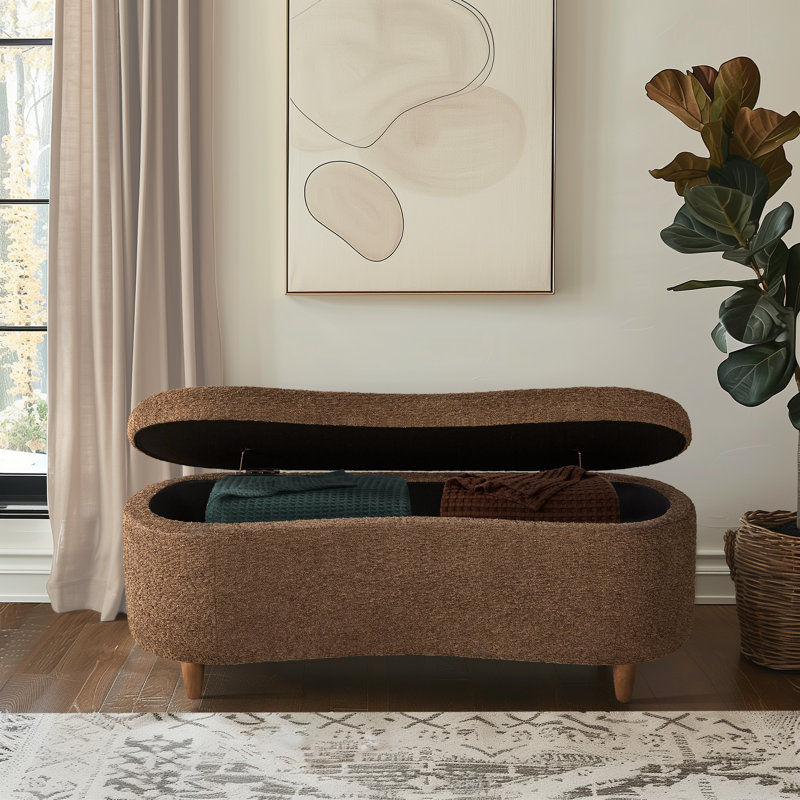 Bailey Boucle-Style Curved Storage Accent Bench, Chocolate