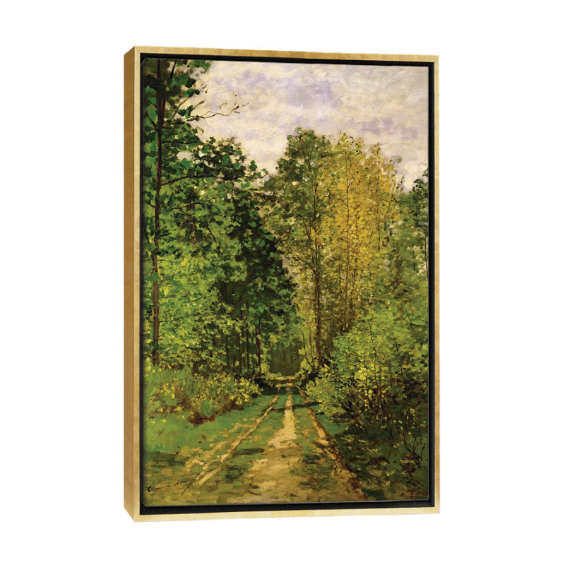 Chemin boisé, 1865 par Claude Monet, reproduction d’art, Pas de tapis, H 60 po x l 40po x P 1,5 po, Toile encadrée d'or