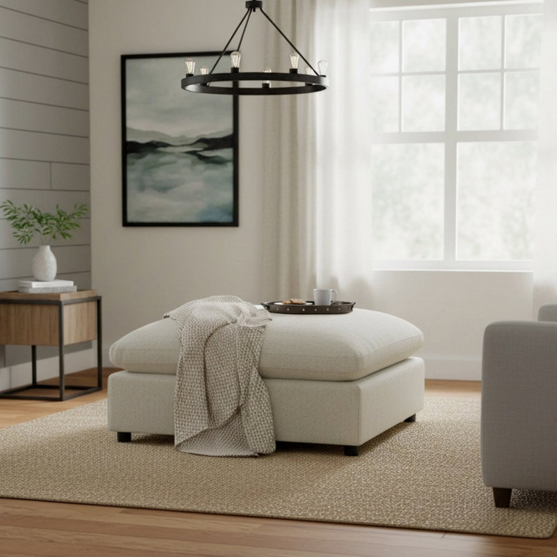 Tissu beige Cassandra Repose-pieds carré