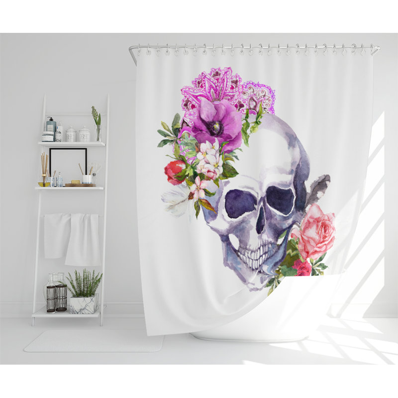 Human Skull With Flowers Designer Shower Curtain