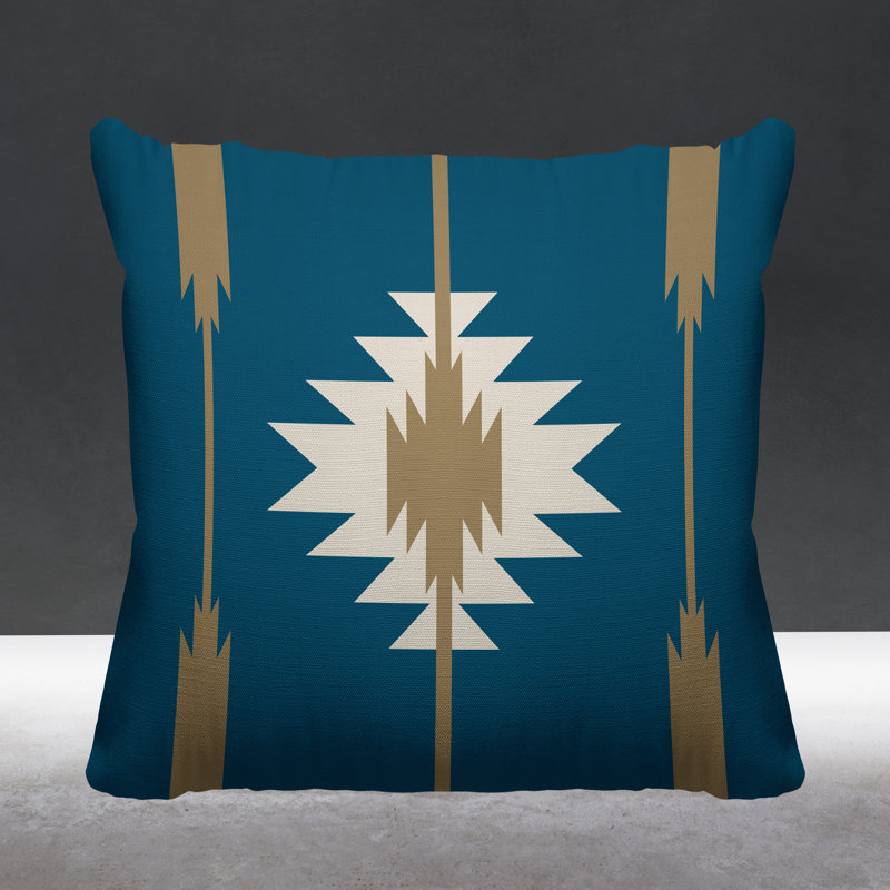 Coussin décoratif intérieur / extérieur Jolon Southwestern, 19 po x 19 po, Turquoise, Carré