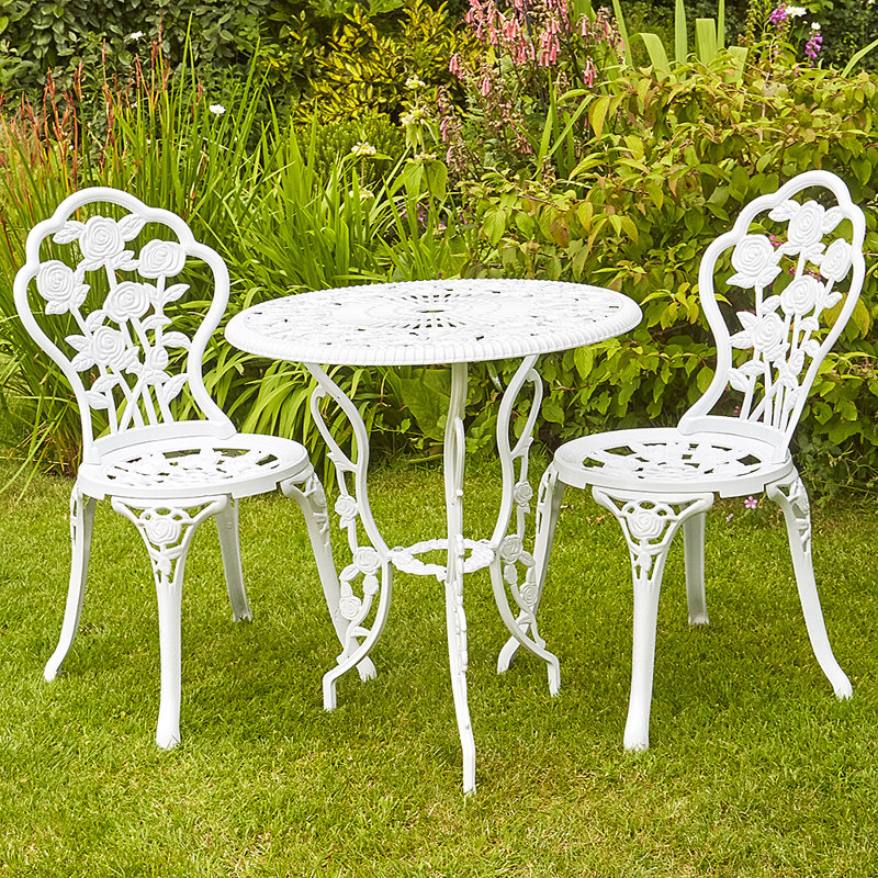 Germain Rose Floral Outdoor Garden Patio Bistro Set, White