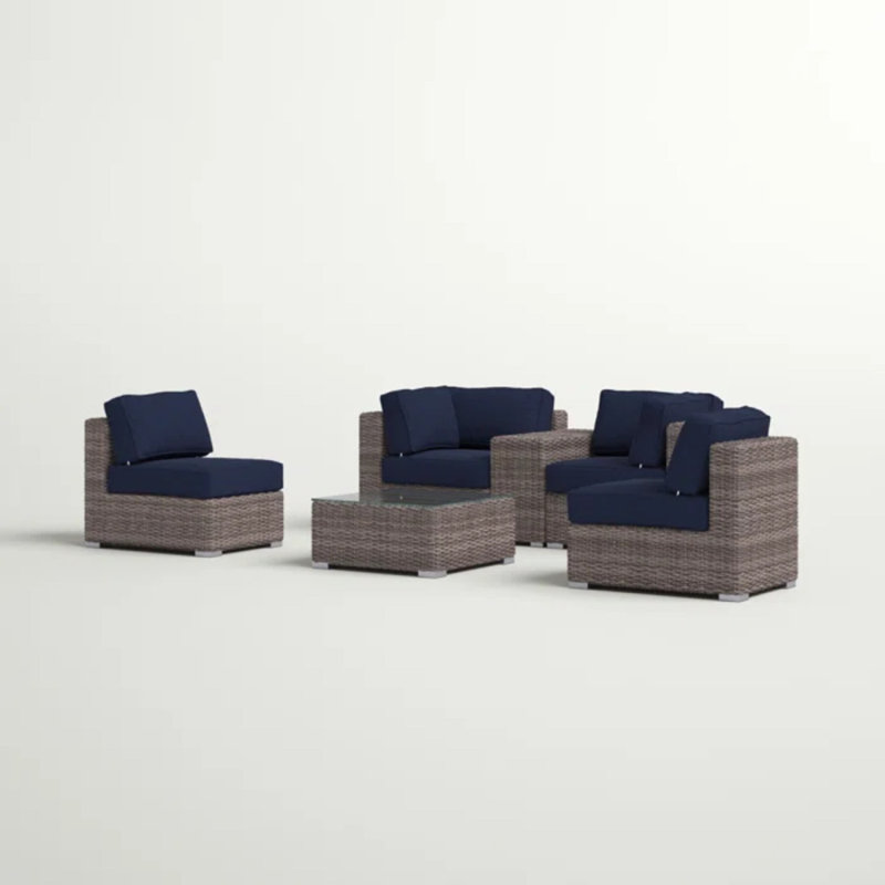Fully Assembled HDPE Wicker Patio Conversation Set With Cushions, Seats 4