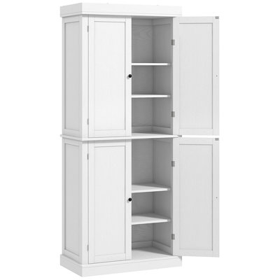HOMCOM 72.5" Freestanding Kitchen Pantry Cabinet, Tall Storage Cabinet With 4 Doors And 2 Adjustable Shelves For Dining Room, White Wood Grain by Latitude Run