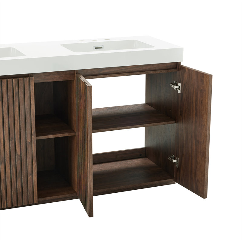 Meuble-lavabo Winston, Noyer brun, Blanc