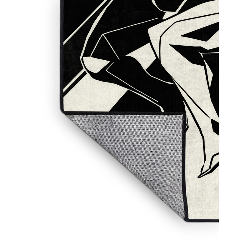 Machine Washable Cain Wrestling Mat Grapple Sleek & Chic Modern Geometric Rug in White – Black Binding, 6x9