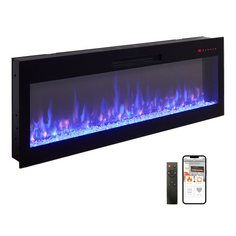 50" Smart Electric Fireplace, Alexa/WiFi Enabled, 16-Color 3D Multi-Row Flame, 1400W Fireplace Insert, Wall Fireplace Electric with Remote Control & App, Thermostat, 9H Timer