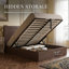 Lit plateforme moderne en bois avec tête de lit horizontale et rangement relevable, double, taupe-1255621078-1255621079