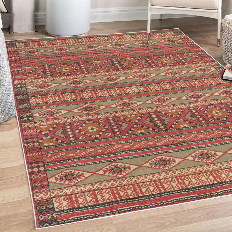 Tapis décoratif Ikat Iiesha, Rectangle 4 pi x 5 pi 5 po