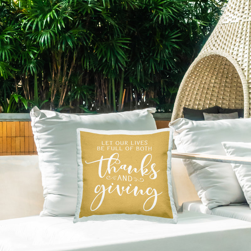 Coussin d'extérieur imprimé saisonnier Calligraphy Seasonal Thanksgiving